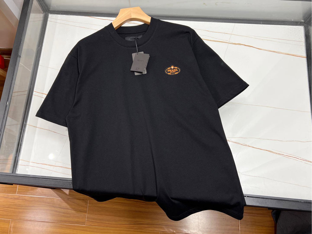 Prada Men's Summer Embroidered Logo Solid Color Round Neck Cotton Short Sleeve T-Shirt #74884