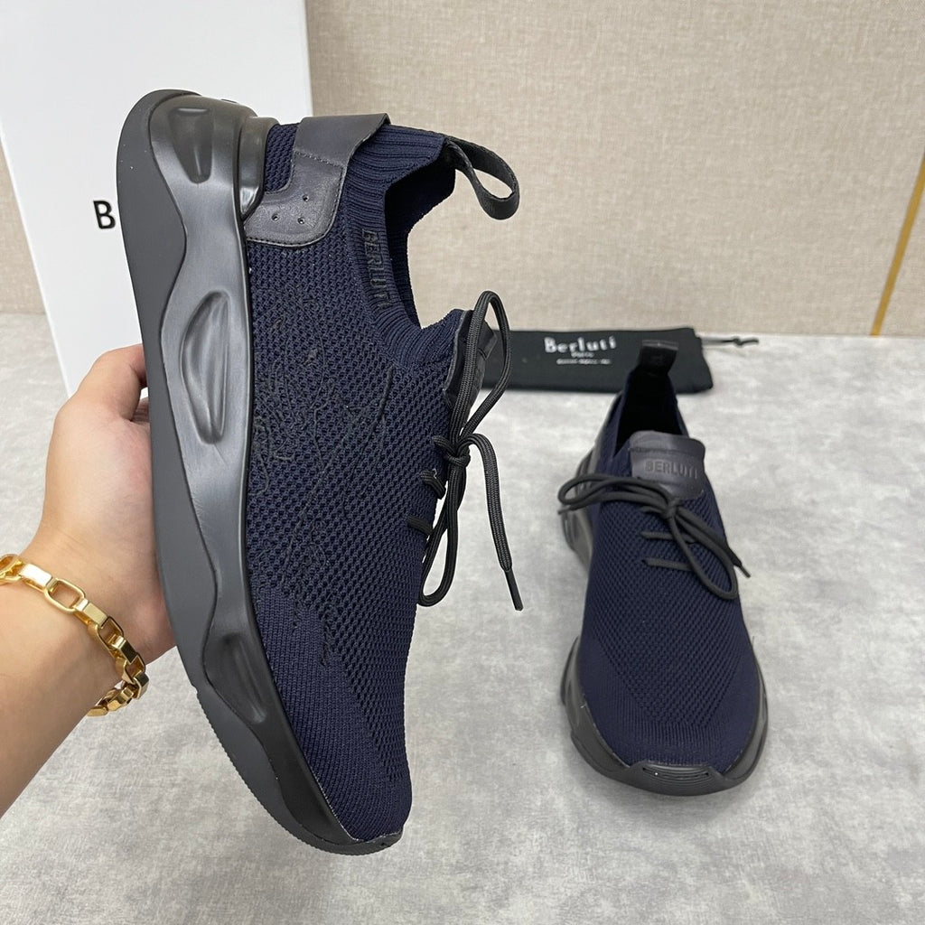 Berluti Shadow Men's Fashion Casual Round Toe Lace Up Flat Low Top Flyknit Sneakers Shoes #79362