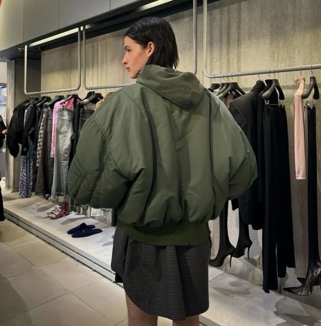 Balenciaga Men's Fall/Winter Dark Green Hooded Loose Zipper Long Sleeve Bomber Jacket Ngvp #9465
