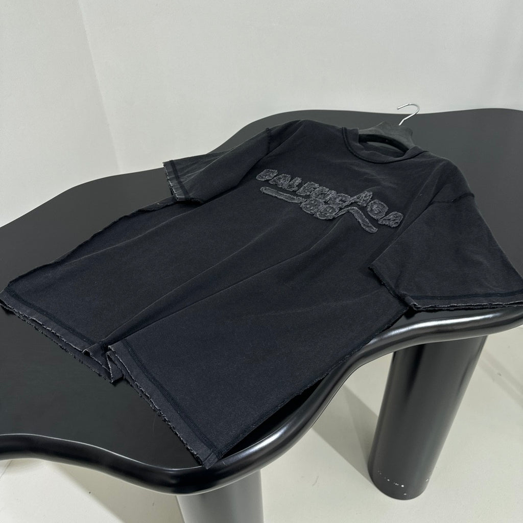 Balenciaga Men's Summer Applique Embroidery Letter Print Round Neck Solid Color Short Sleeve T-Shirt #75233