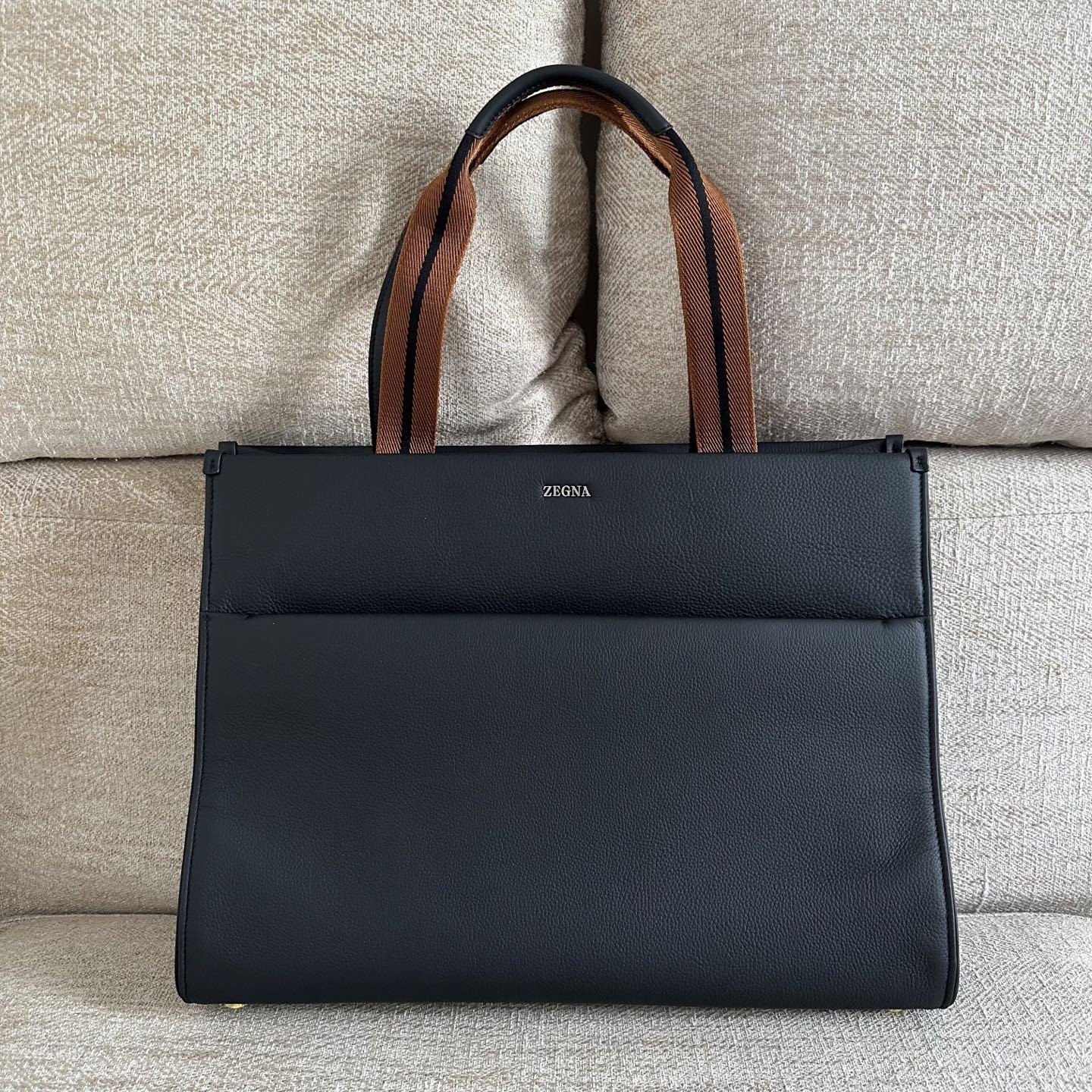 Zegna Men's Business Handheld Tote Bags Imported Leather Laptop Bag # 195386