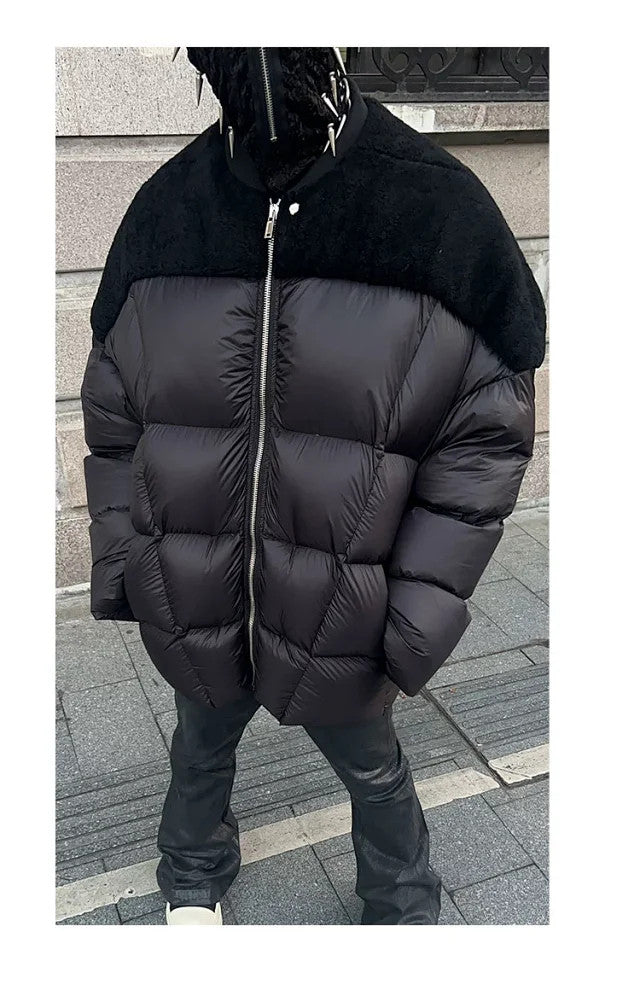 Rick Owens Men's Fall And Winter Black Porterville Flight Feather Jacket Short Jacket Men's Aviator Jacket Fashion Splicing Warm Jacket Ngvp #2496