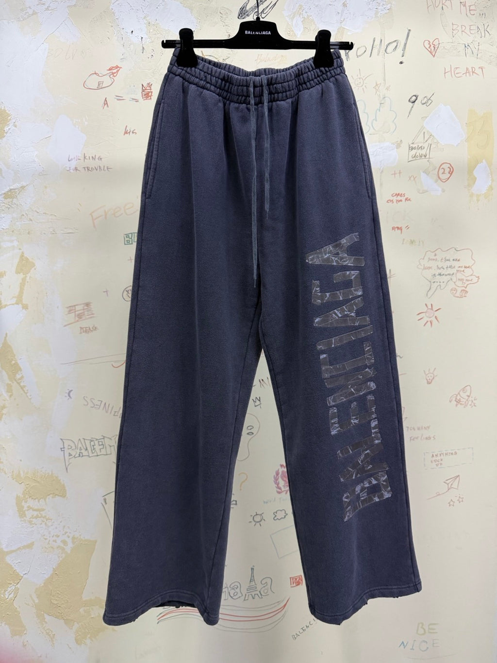 Balenciaga Top-quality version Men's Transparent Tape Baggy Pants in Faded Black White #376443