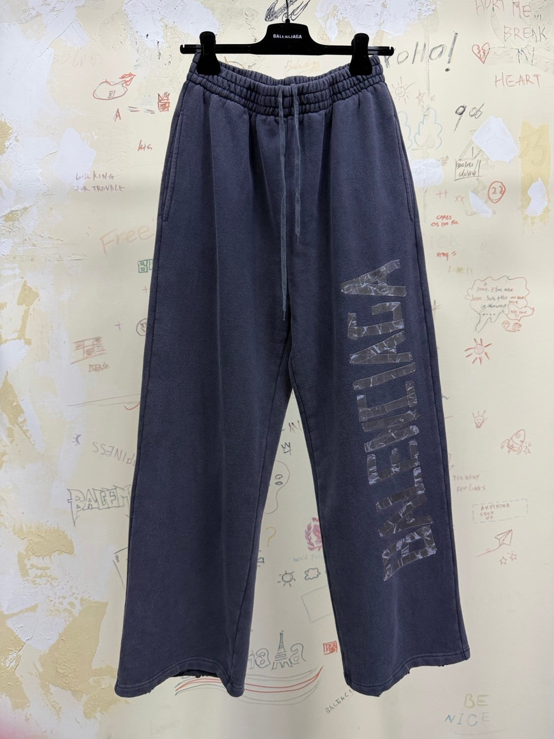 Balenciaga Top-quality version Men's Transparent Tape Baggy Pants in Faded Black White #376443