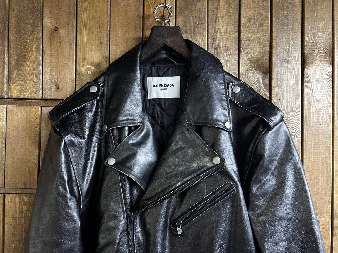 Balenciaga Black Leather Vintage Long Jacket Ngvp #6657