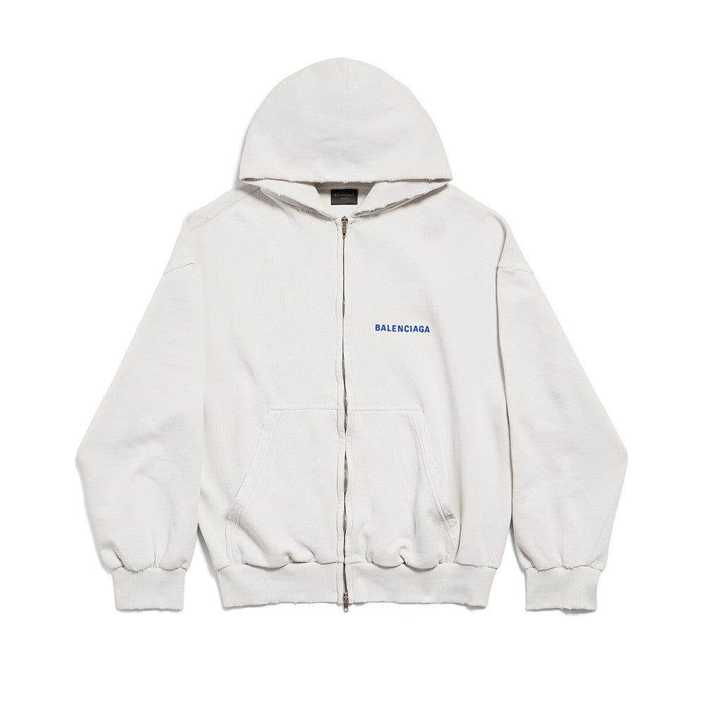 Balenciaga 25FW New Letters Embroidered Logo Hooded Zipper Jacket Cotton Terry Fabric Loose Short Design Simple Embroidery Logo Finished Washing Old destruction Process #332365