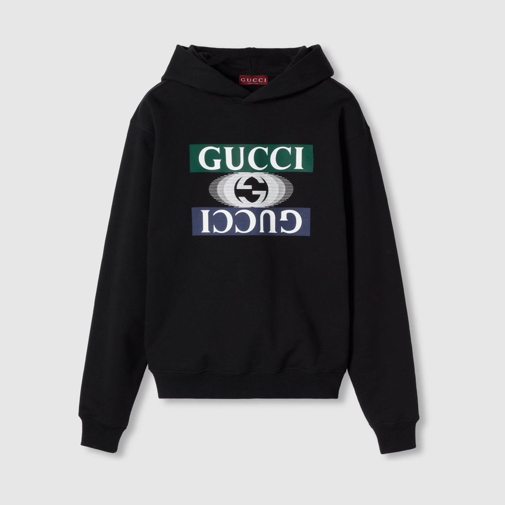 Gucci Cotton Jersey Hooded Sweatshirt Men'S Spring Autumn Fashion Pullover Hoodie Black Logo Print Hooded Sweatshirt #81152