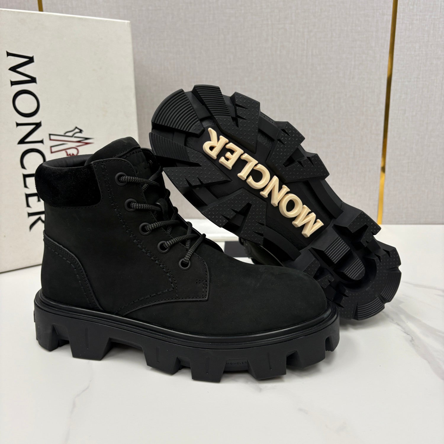 Moncler Black Peak City Nubuck Suede Lace-Up Boots #336113