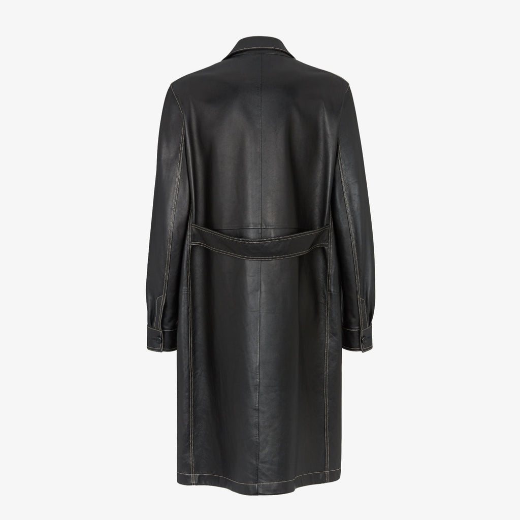 Fendi Men's Fall And Winter Black Long Sheepskin Jacket Fashion Bright Line Retro Single-breasted Luxury Leisure Jacket Coat Ngvp #8948
