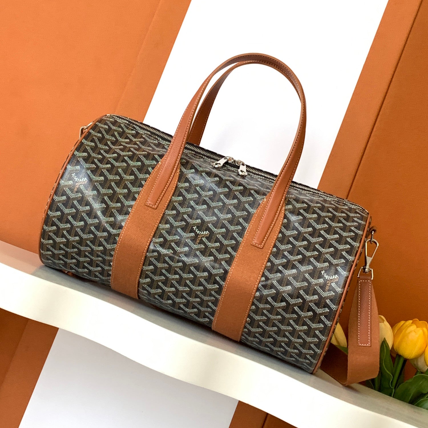 GOYARD Barrel 40 Men's And Women's Logo Printing Canvas Collocation Calf Leather Sports Bag Travel Bags #75143