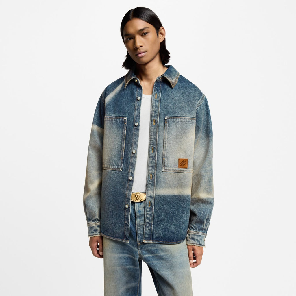 Louis Vuitton Sun Fading Effect Denim Long Sleeve Shirt Skateboarding Jeans Pants Men'S Spring And Summer Fashion High Street Trend Casual Suit Set #75985