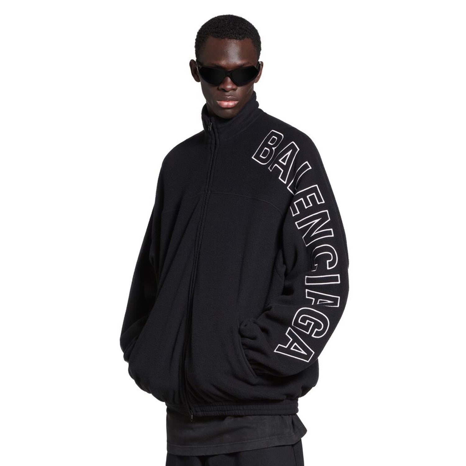 Balenciaga Men's Women's Fall Logo Printed Black Standing Collar Zipper Long Sleeve Loose Outline Tracksuit Jacket Casual Trousers #98346