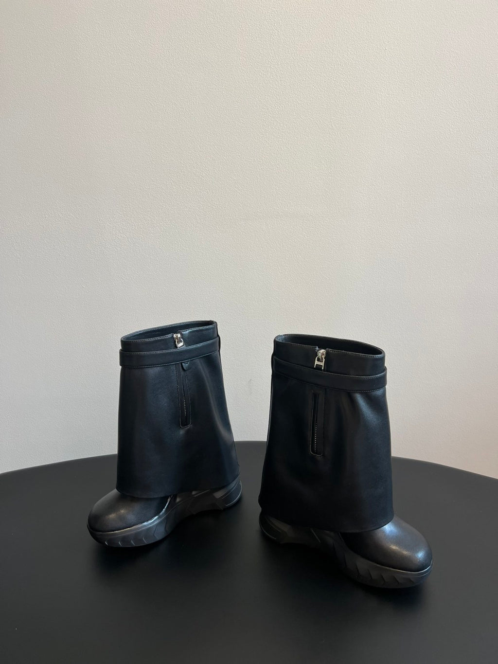 Givenchy Women's Fall/winter Fashion Classic Solid Color Round Toe Calfskin Mid Calf Boots With Thick Soles And Grain Leather Texture Shoes #79256
