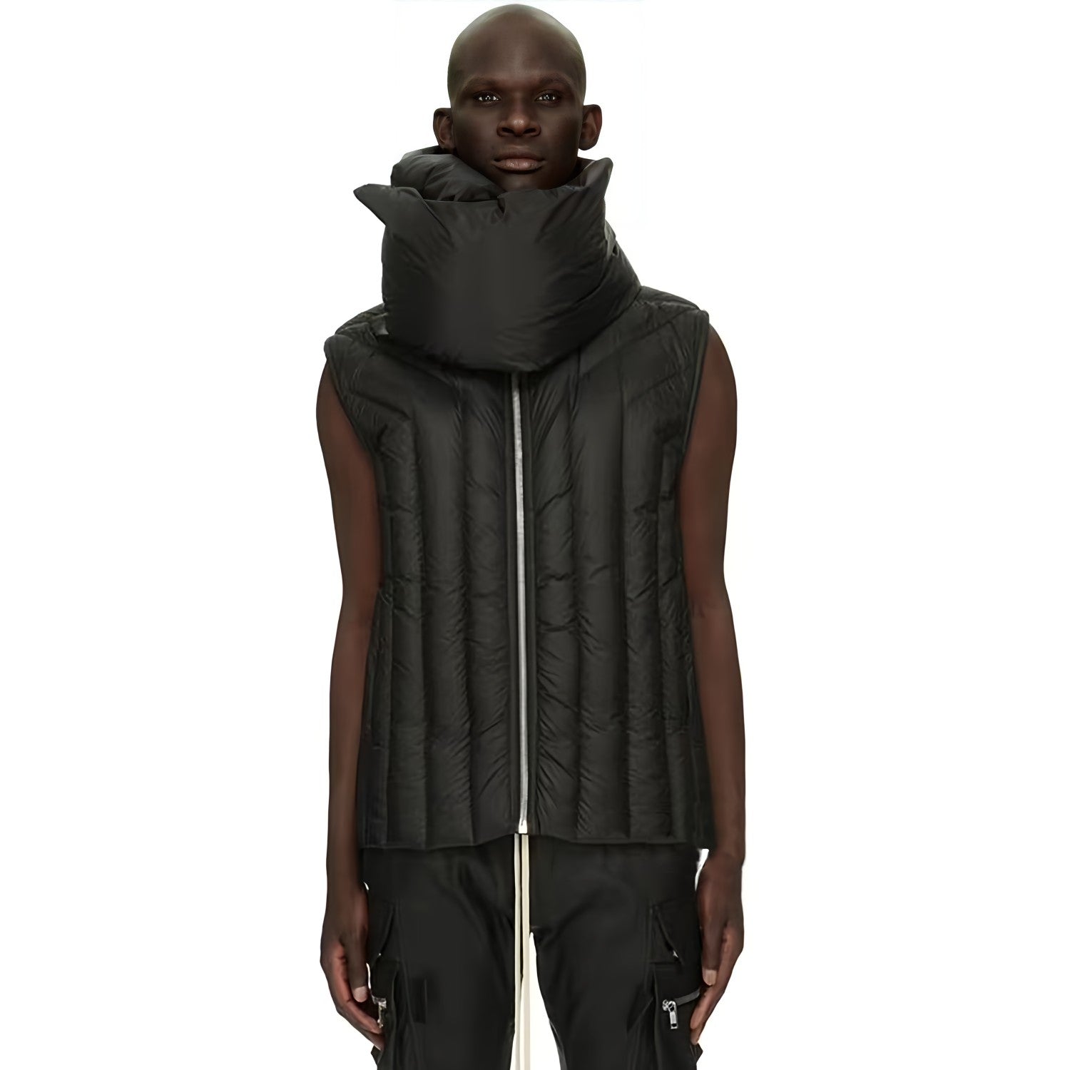 Rick Owens Men's And Women's Fall And Winter Quilted Design Down Jacket Bib Undershirt Jacket Zipper Black Trend Vest Jacket Ngvp #2612