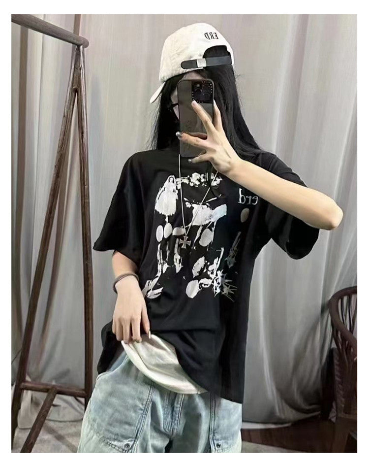Enfants Riches Deprimes Men's Summer Washed Pattern Letter Print Round Neck Cotton Fitted Short Sleeve T-Shirt Ngvp #8586