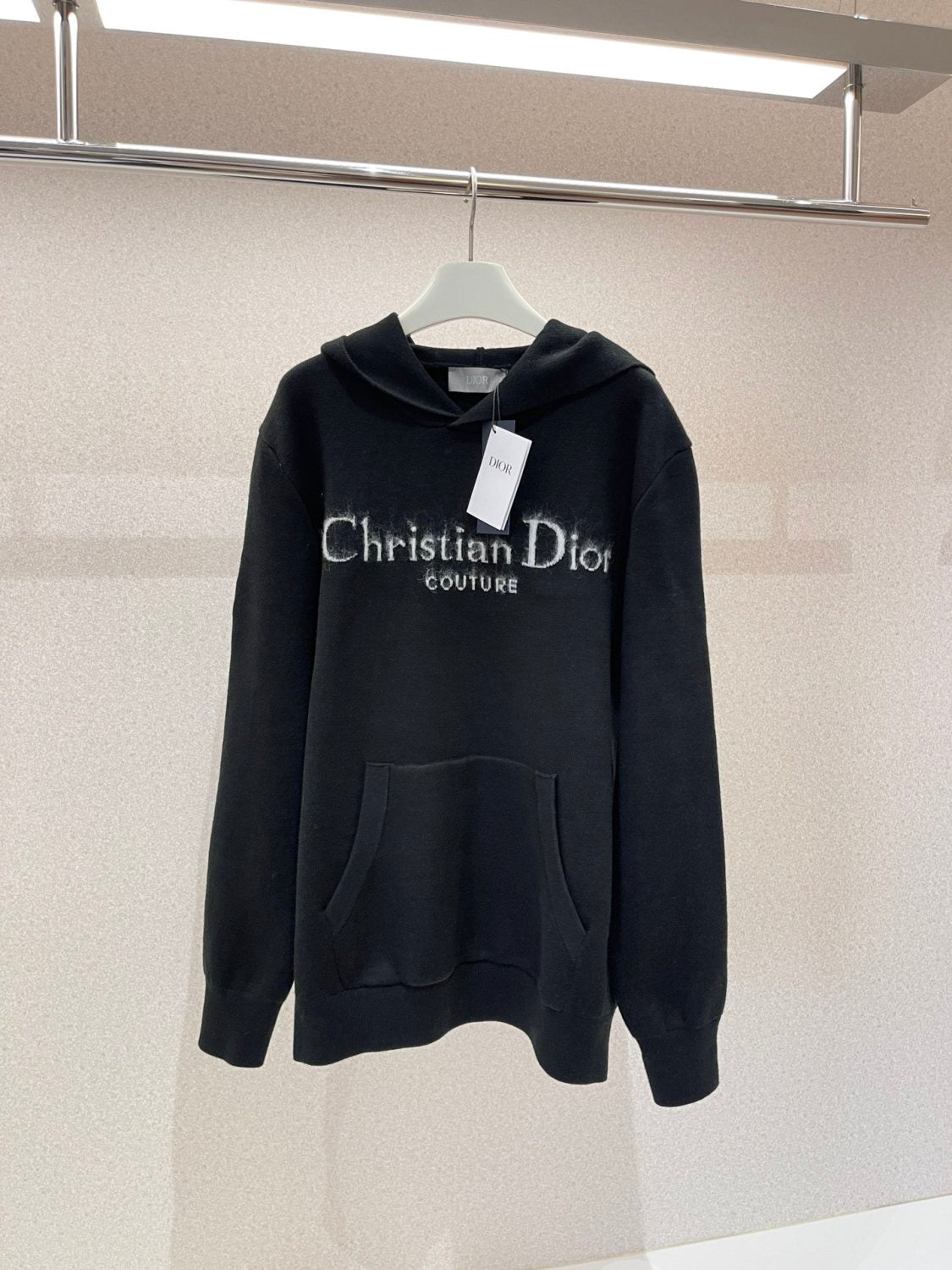 Dior Men's Spring and Autumn Black Logo Letter Print Tassel Design Hooded Long Sleeve Sweatshirt #73654