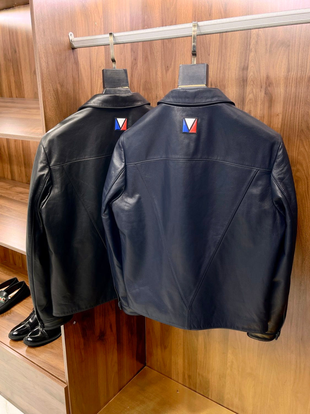 Louis Vuitton Men's Autumn and Winter Solid Color Embossed Leather Monogrammed Single Breasted Long Sleeve Jacket #74224