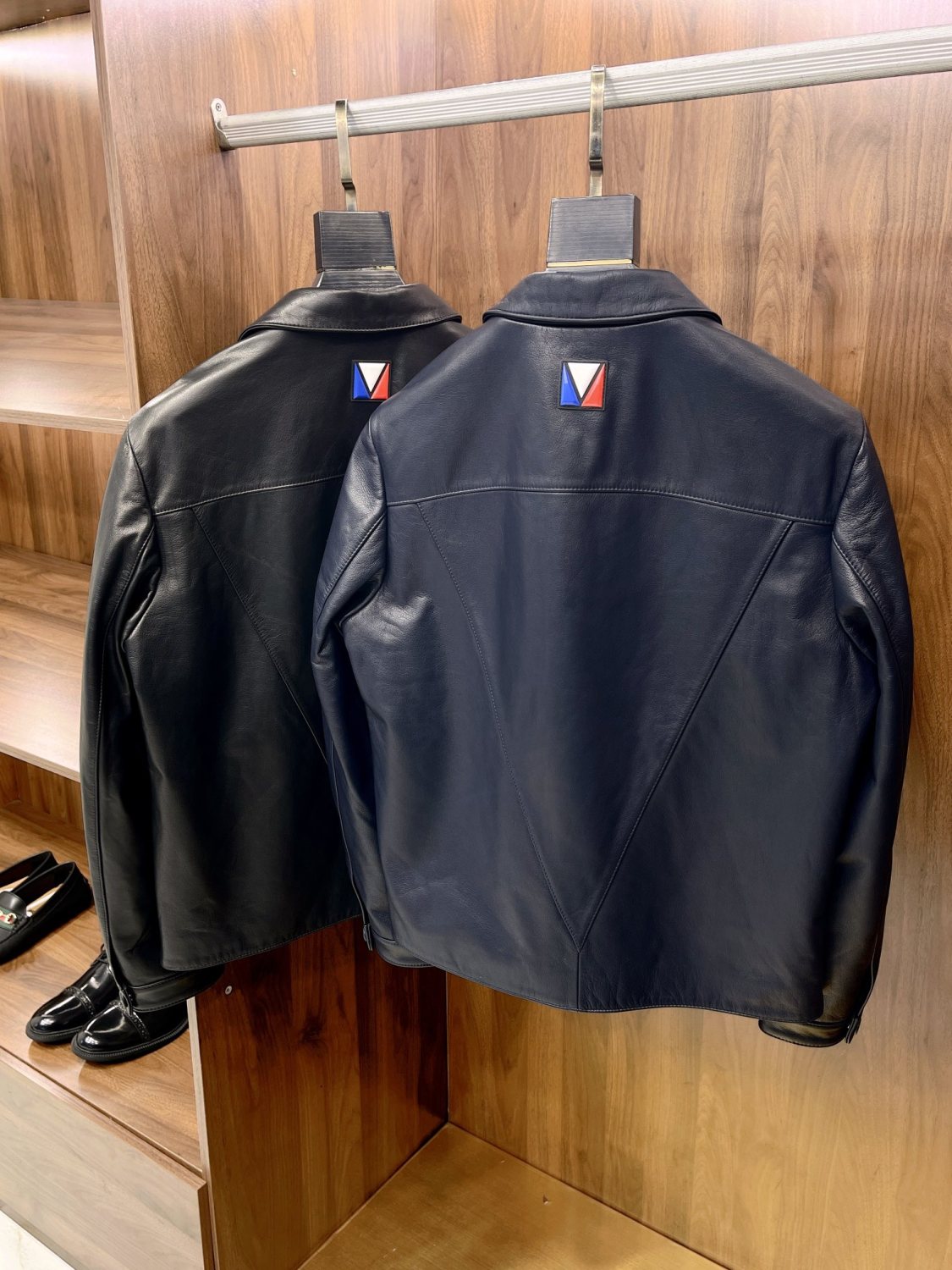 Louis Vuitton Men's Autumn and Winter Solid Color Embossed Leather Monogrammed Single Breasted Long Sleeve Jacket #74224