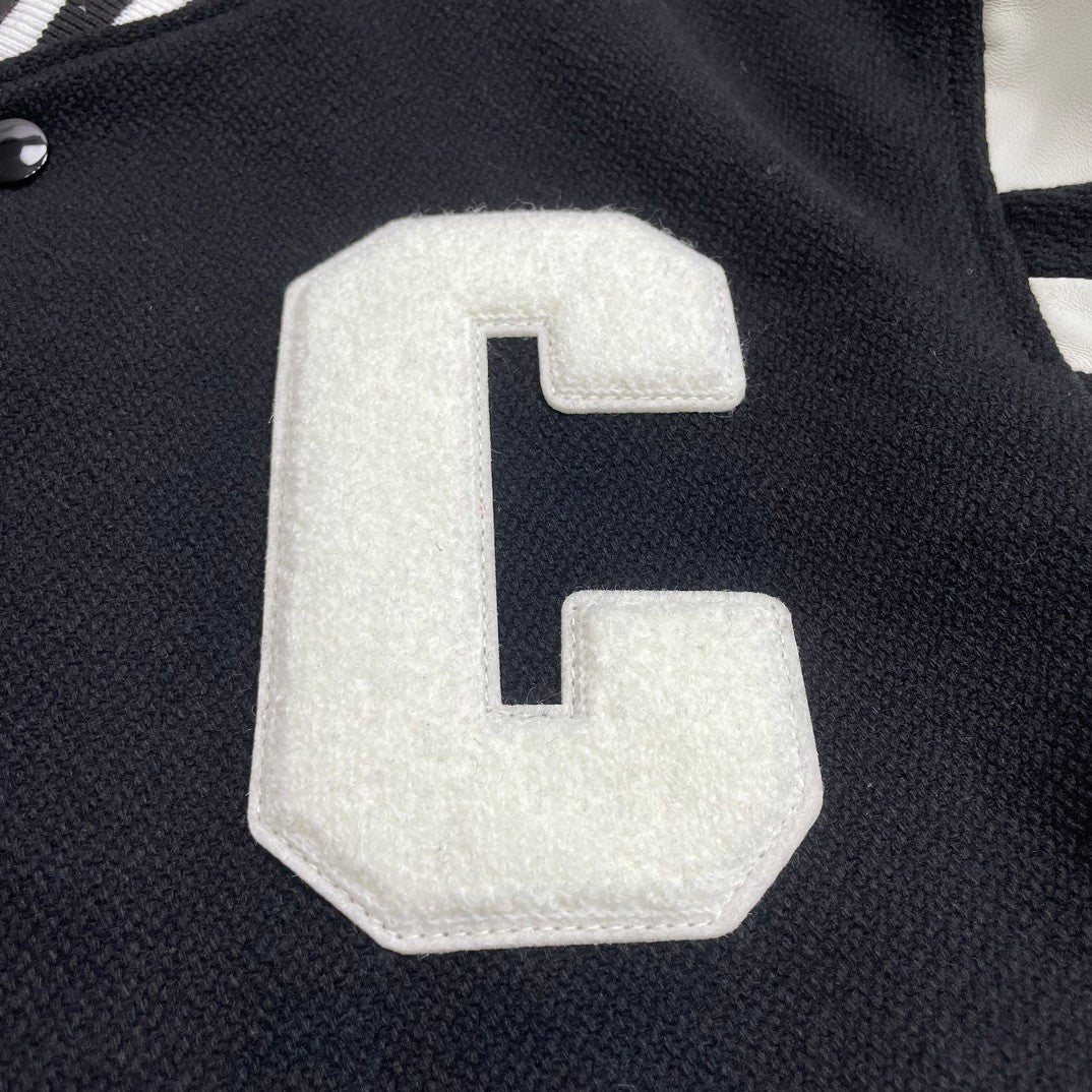 Celine Men's Spring And Autumn Jackson Textured Wool Baseball Patchwork Leather Single Breasted Long Sleeve Jacket Ngvp #1249