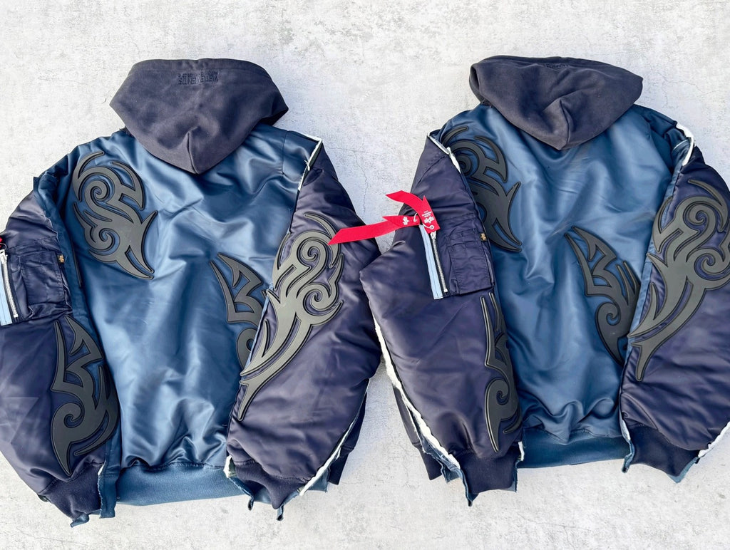 Vetements Men's Autumn And Winter Blue Hooded High Street Cotton Jacket Fashion Retro Trend Applique Zip Jacket Ngvp #9939