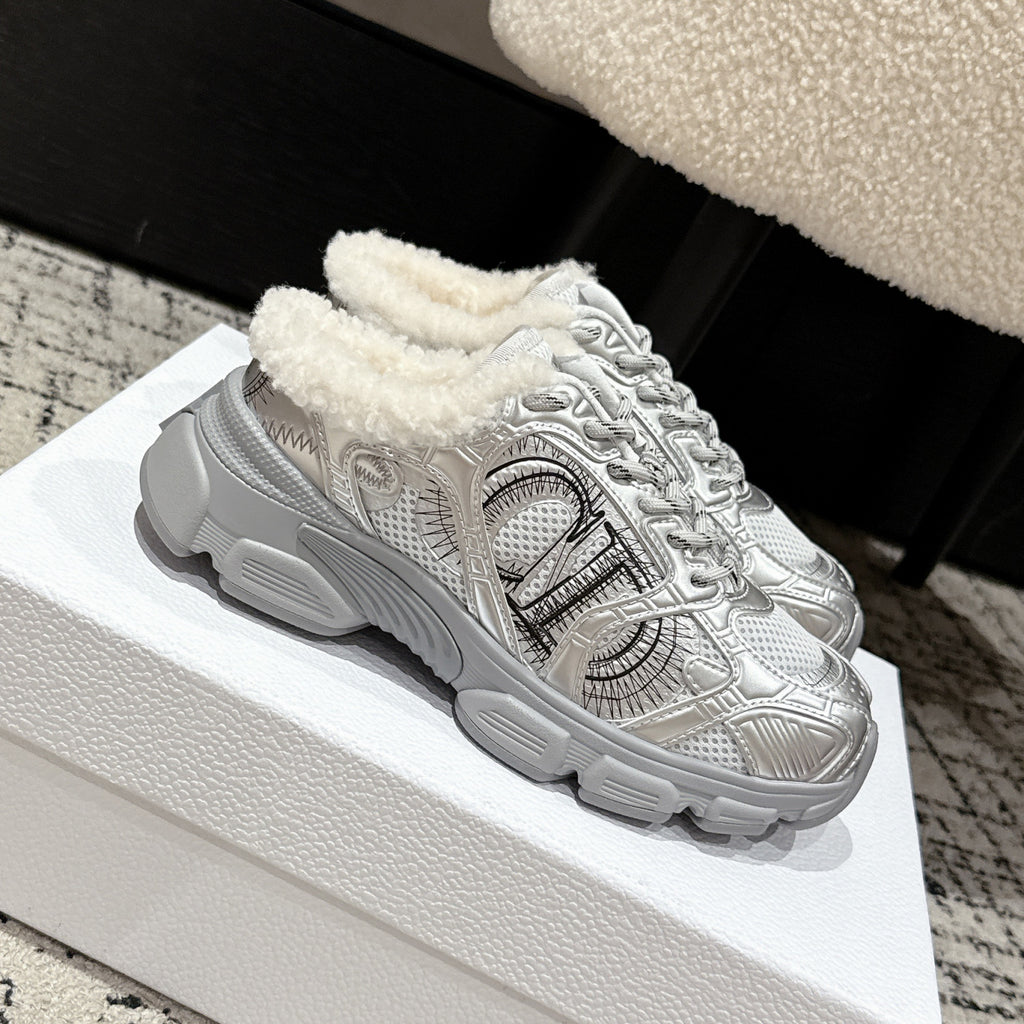 Dior Alps Dior Chrono Women's Fall/winter Casual Round Toe Lace Up Slip On Flat Low Top Heel Exposed Fleece Lined Moccasin Sneakers Shoes #79453