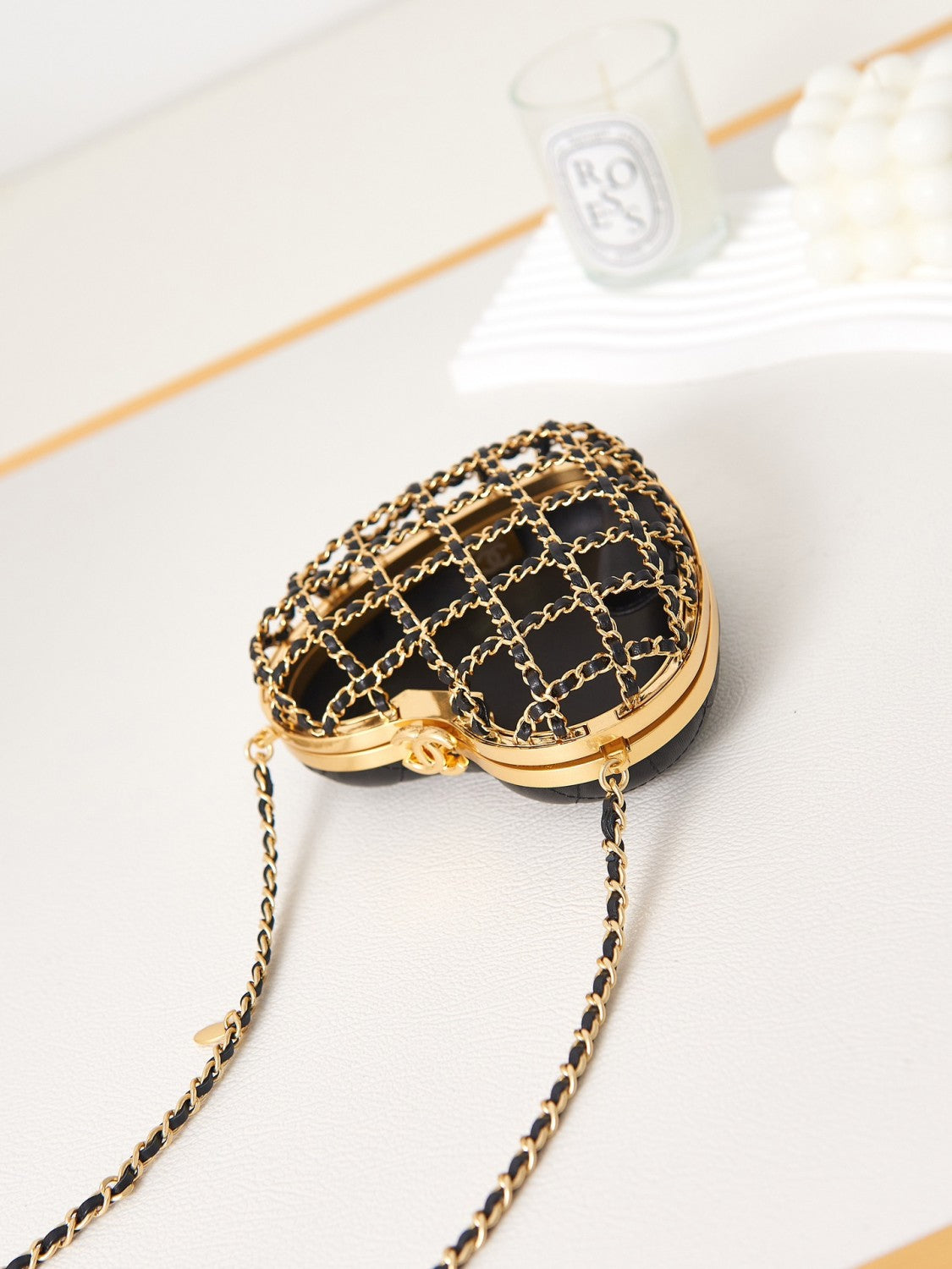 Chanel Women's Hollow-Design Chain Heart Clutch Bag Casual Leather Solid-Color Evening Bag Single-Shoulder Crossbody Bag Bags AS4027-B10729-94305 #81563