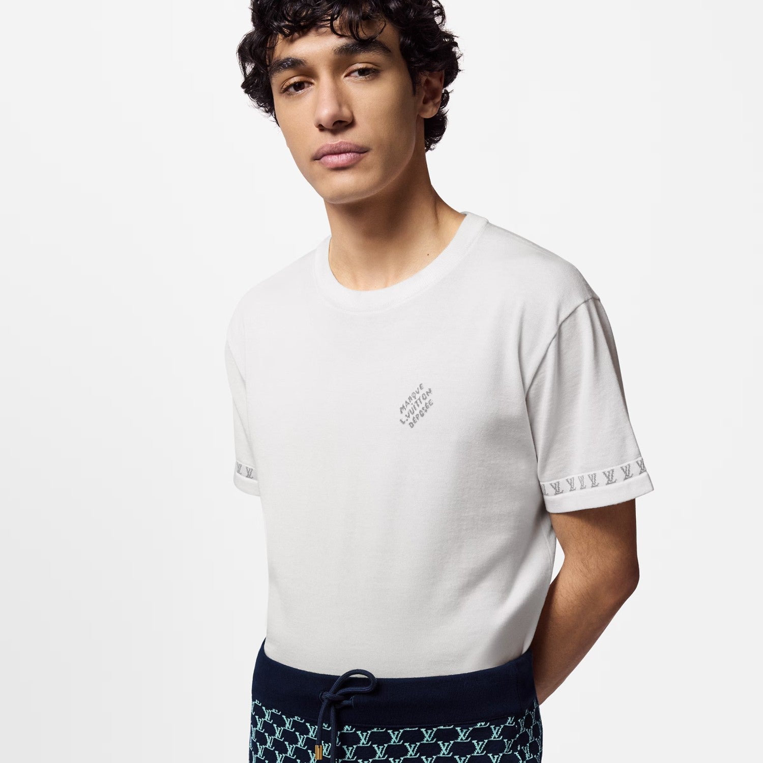 Louis Vuitton Men's Summer Jacquard Pattern Cotton Round Neck Short Sleeve T-Shirt #77654