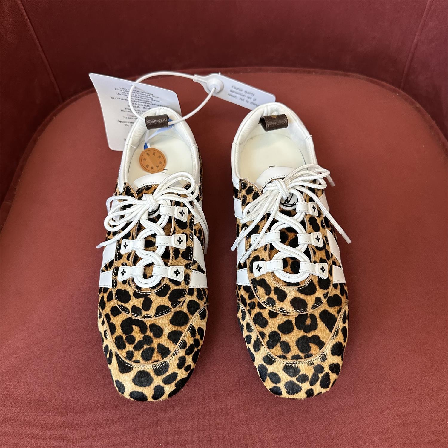 Louis Vuitton SNEAKERINA Men's And Women's Four Seasons Colorblocking Round Toe Lace Up Sheepskin Low Top Ballet Derby Shoes #77535