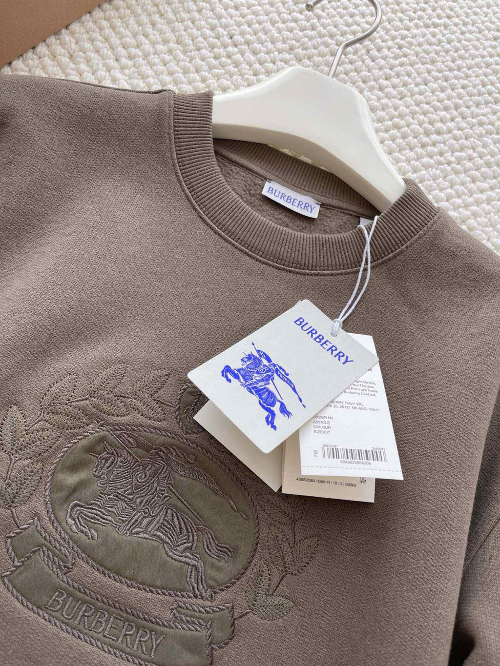 Burberry Men's Spring and Autumn Green Knight Embroidered Label Round Neck Loose Long Sleeve Sweatshirt Pullover #73173
