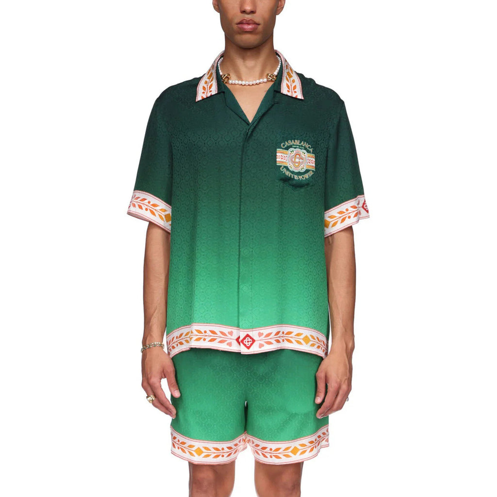 Casablanca Men's Summer Colorblocking Gradient Lapel Single Breasted Short Sleeve Shirt Loose Casual Shorts Set Suit #72255