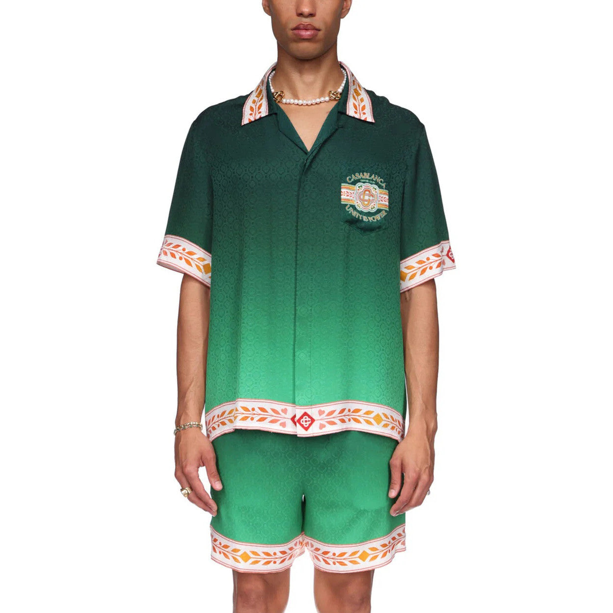 Casablanca Men's Summer Colorblocking Gradient Lapel Single Breasted Short Sleeve Shirt Loose Casual Shorts Set Suit #72255