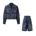 Louis Vuitton Men's and Women's Fashion Casual V Neck Embroidered Kimono Style Long Sleeve Denim Jacket  Embroidered Workwear Denim Shorts Suit Set #78735