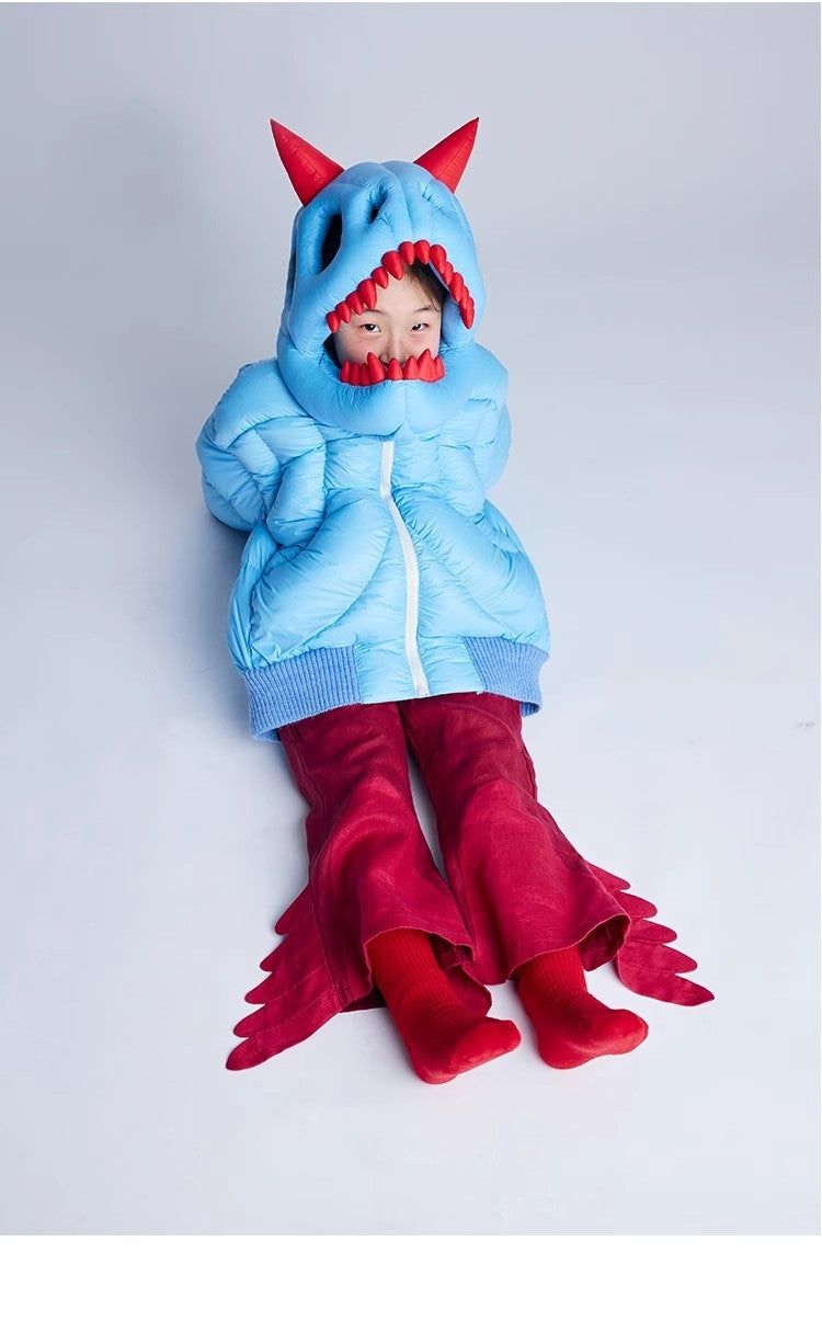 Kid's Autumn And Winter Solid Color Dinosaur Thickened Long Sleeve Hooded Puffer Down Jacket #31324