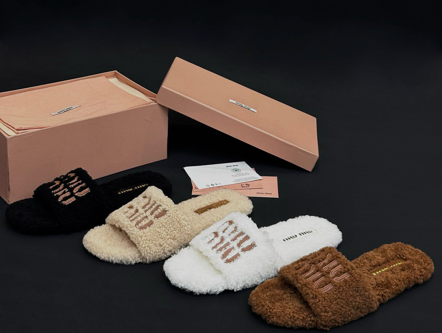 MiuMiu Women's Fall/winter Fashion Casual Round Toe Open Toe Flat Soled Shearling Slippers Shoes#78477