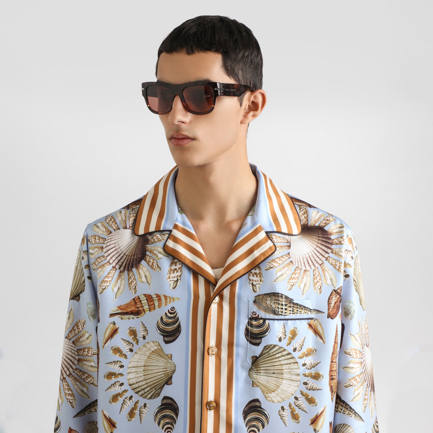 Dolce&Gabbana Men's Shell Printed Silk Twill Vanity Shirt Spring Summer Long Sleeve Single Breasted Color Clash Fashion Casual Shirt Jacket Ngvp #1977