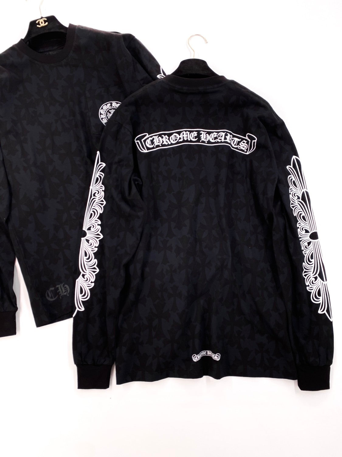 Chrome Hearts Men's Summer Black Logo Print Round Neck Straight Long Sleeve T-Shirt #99845