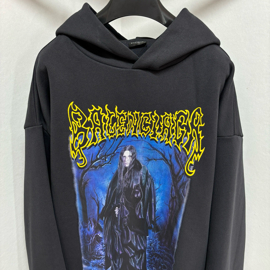 Balenciaga Men's Spring and Autumn Portrait Pattern Printed Solid Color Hooded Long Sleeve Sweatshirt #74957
