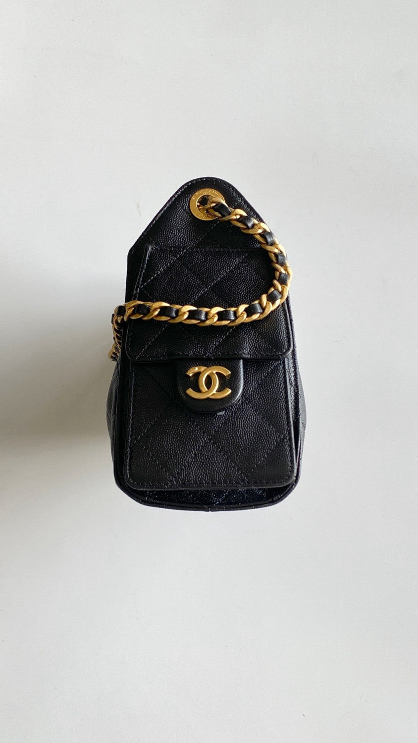 Chanel 25 Women's Mini Handbag Metallic Grained Embossed Calfskin And Silver Metal Silver #332929