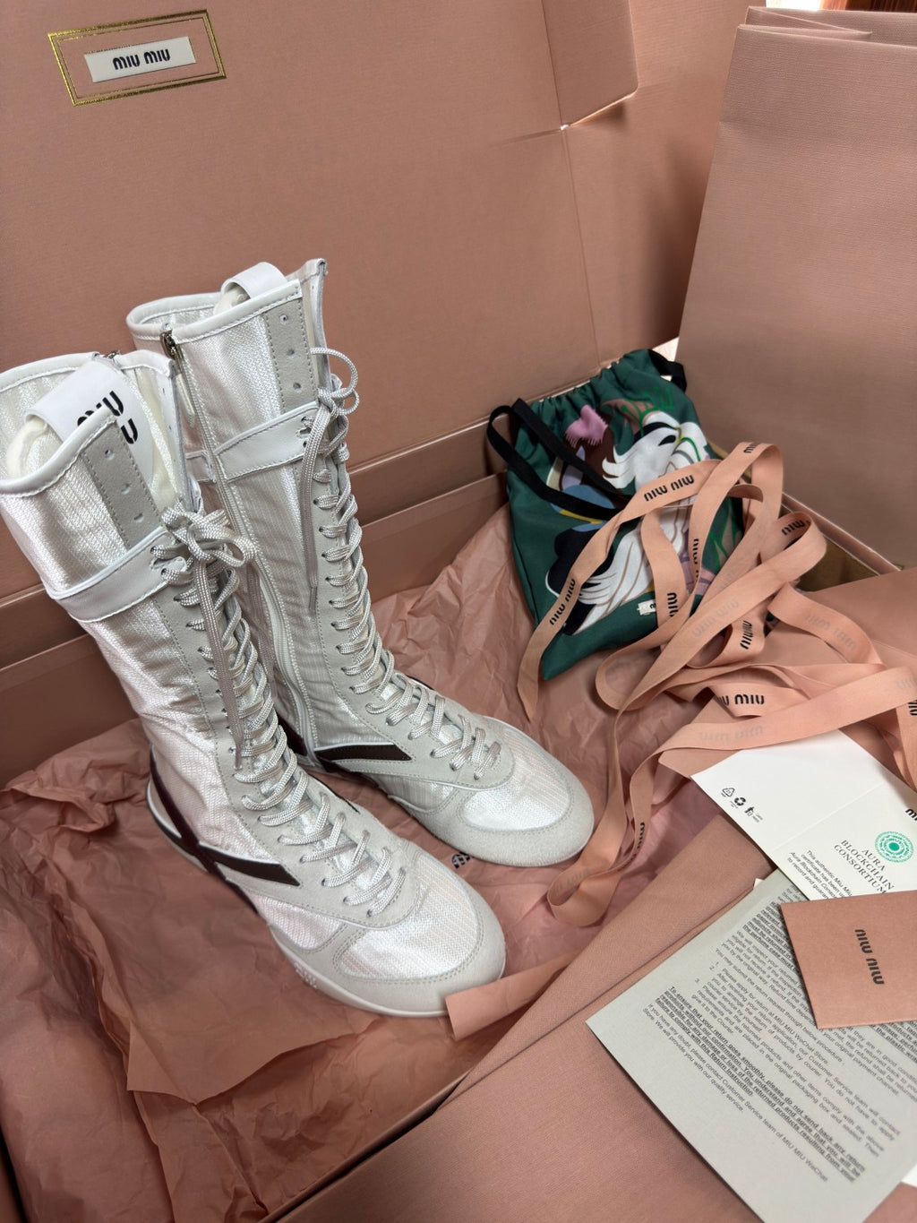MiuMiu Gymnasium Women's Autumn And Winter Solid Color Technical Fabric And Suede Leather Boxing Boots Shoes #77315