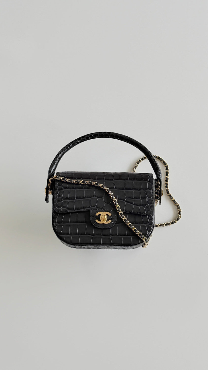 Chanel 26A Handle Clutch Bag Dark Gray Crocodile-embossed Stylish And Versatile Bag Bags #197507