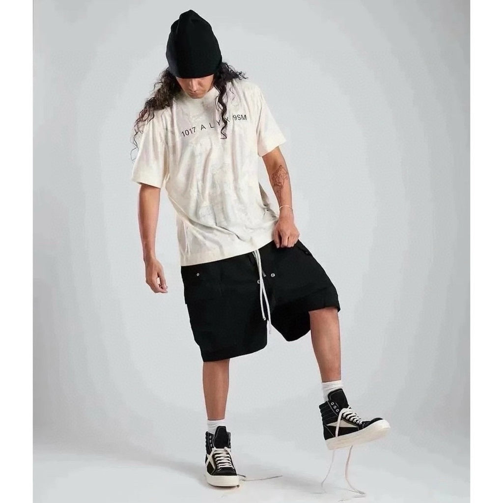 Rick Owens Men's Summer High Street Elastic Waist Tie Straight Solid Color Casual Nylon Shorts #71641