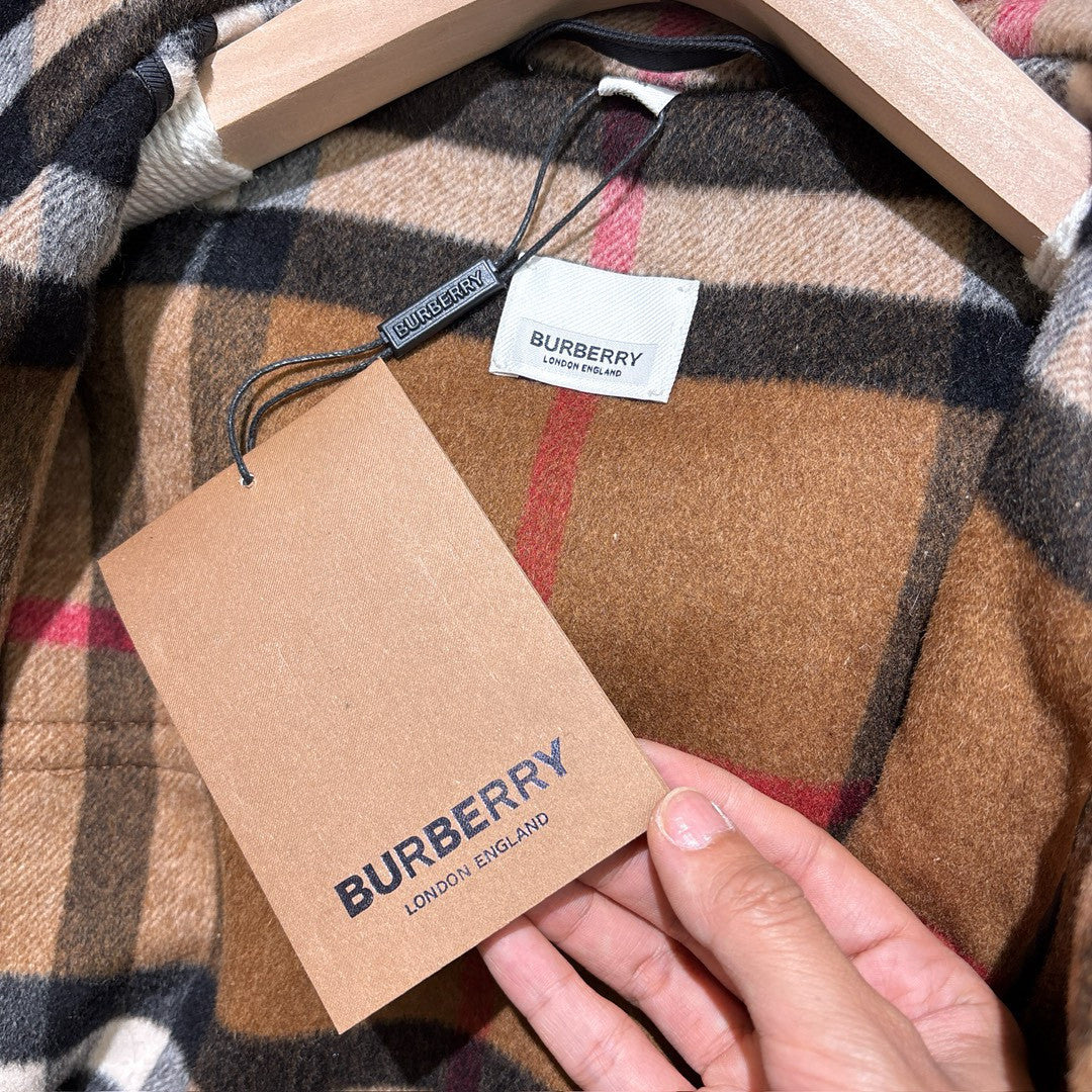 Burberry Men's And Women's Fall/Winter Fashion Casual Hooded Plaid Horn Button Long Coat Trench Jacket #79428