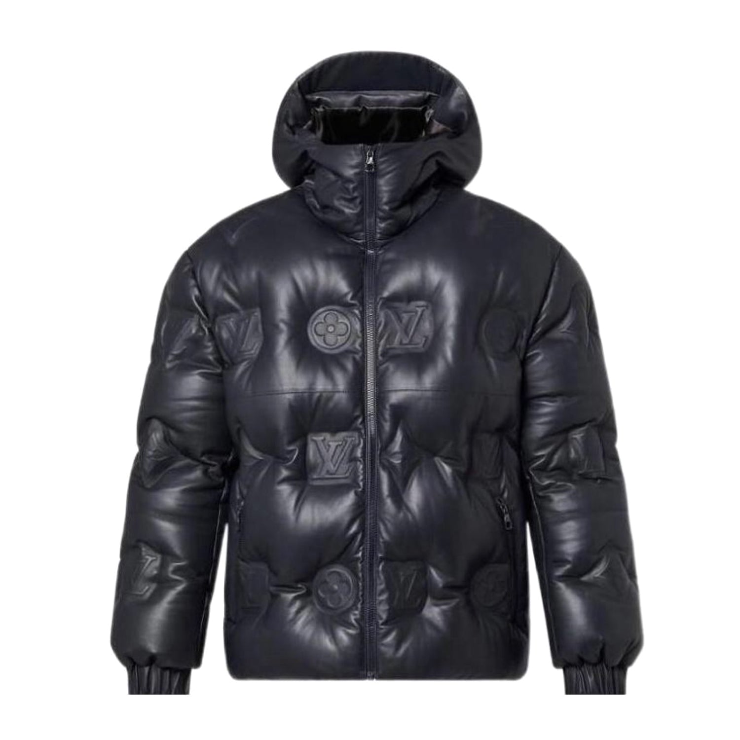 Louis Vuitton Men's Autumn and Winter Solid Color Embossed Printed Hooded Zipper Long Sleeve Puffer Down Jacket #75245