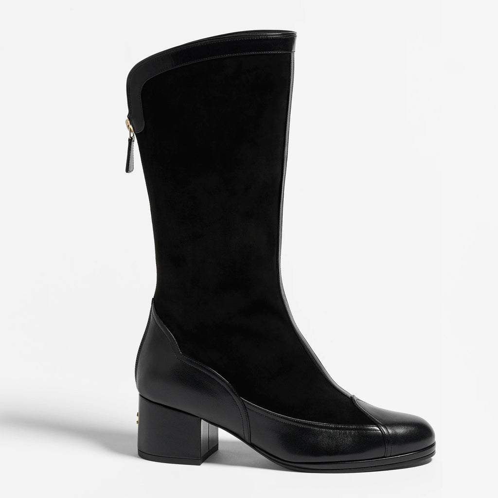 Chanel Women's Spring And Summer High Luxury Colorblocking Suede Short Boots Fashion Exquisite Black Temperament With Heels  Shoes Ngvp #2476