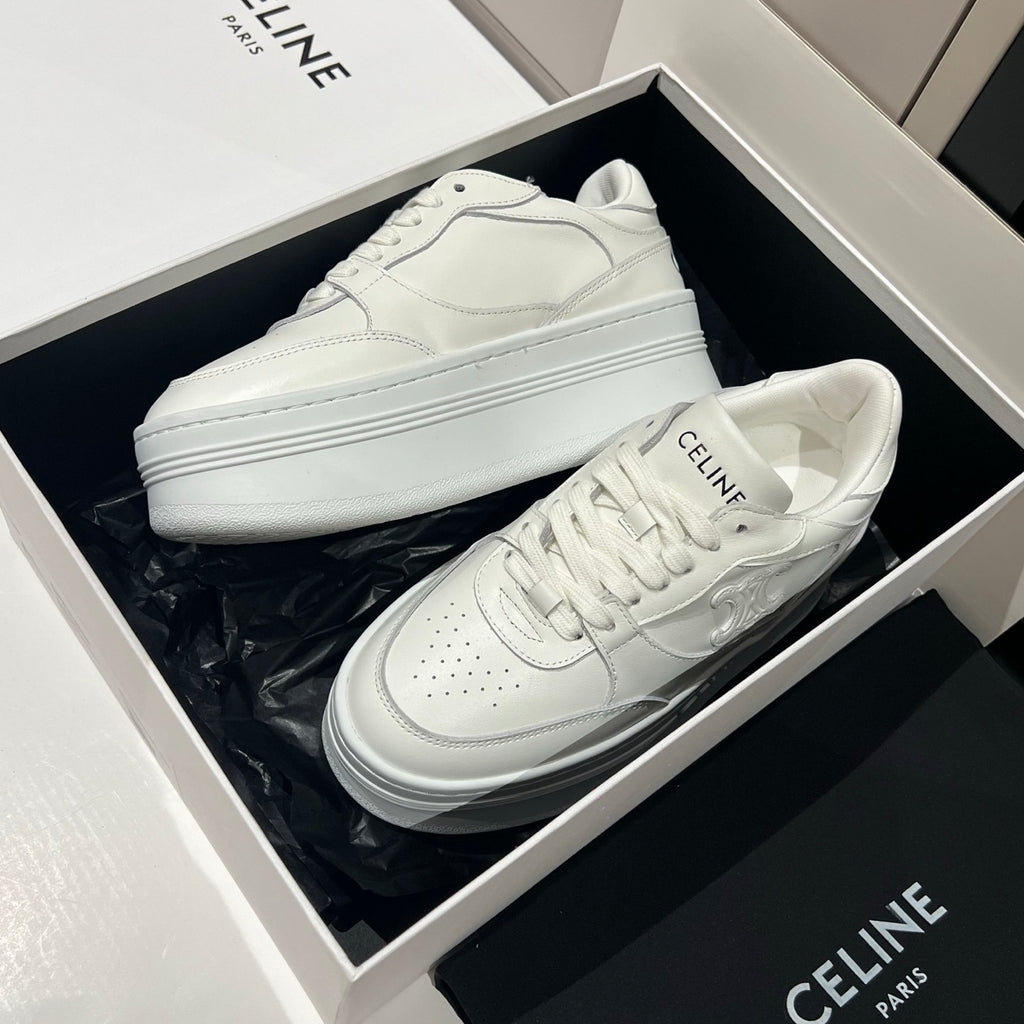 Celine Block Sneakers With Wedge Outsole in Calfskin Optic White #378714
