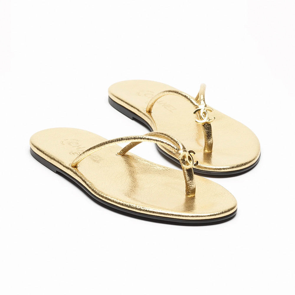 Chanel Mules Crackled Laminated Calfskin Gold #379231