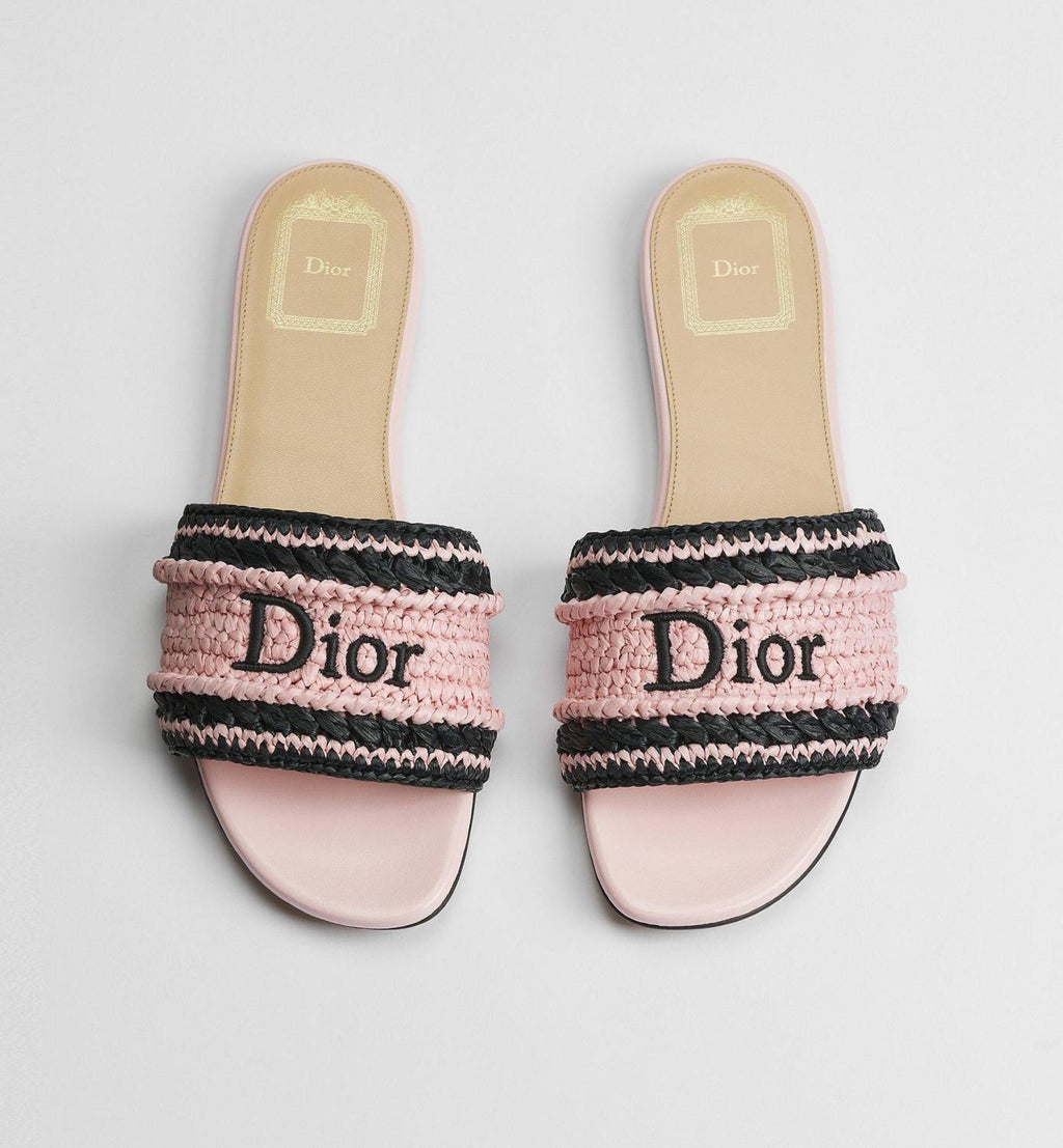 DIOR Dioriviera Dior Woven Slide Soupir Pink Crocheted Raffia-Effect Technical Fabric #387794