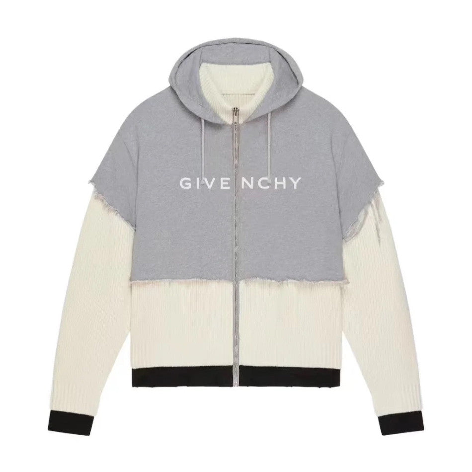 Givenchy Men's Patchwork Fake Two Piece Straight Long Sleeve Hooded Sweatshirt Zipper Jacket #97324