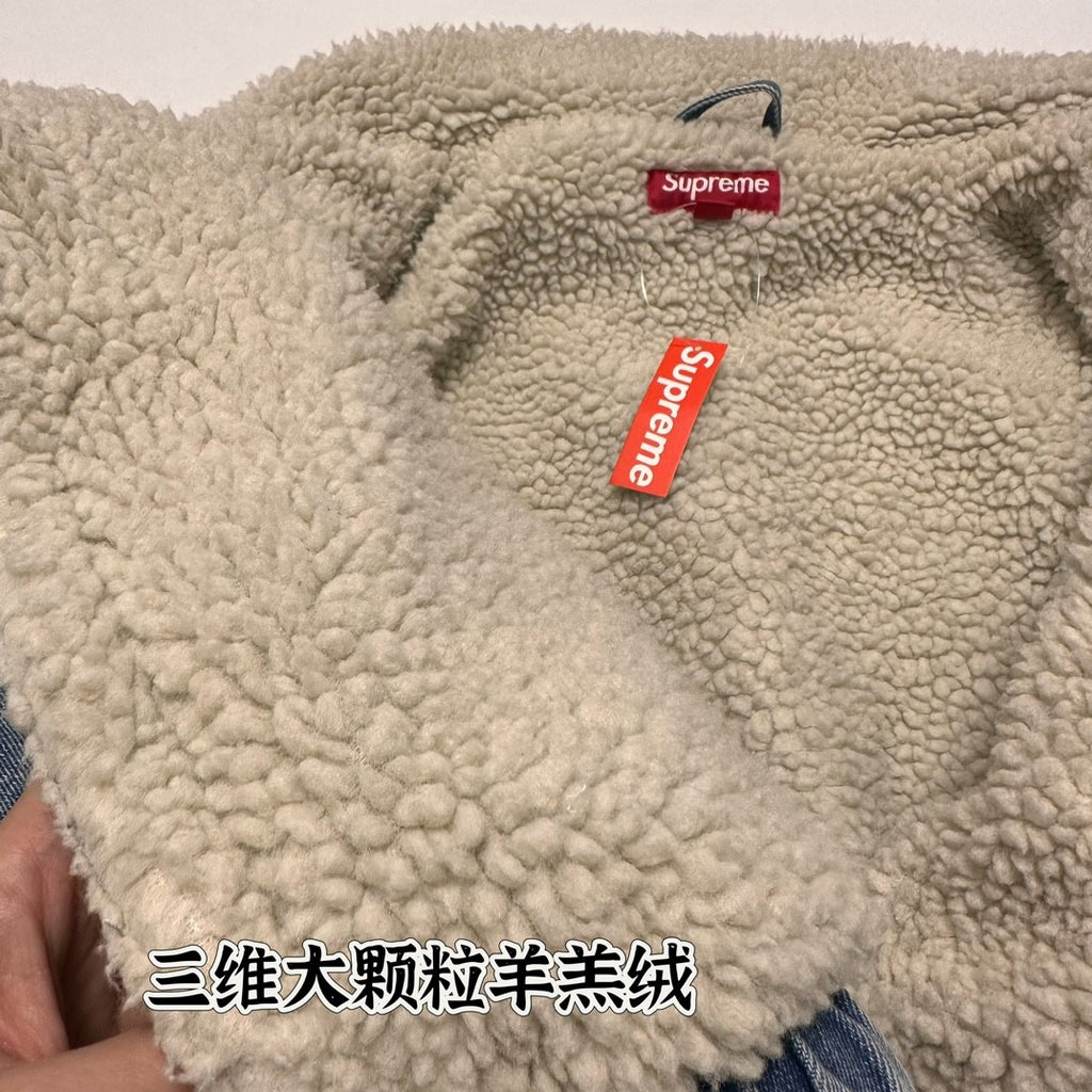 Supreme Men's And Women's Fall And Winter Solid Color Removable Hood Lamb's Wool Lining Long Sleeved Denim Jacket #74563