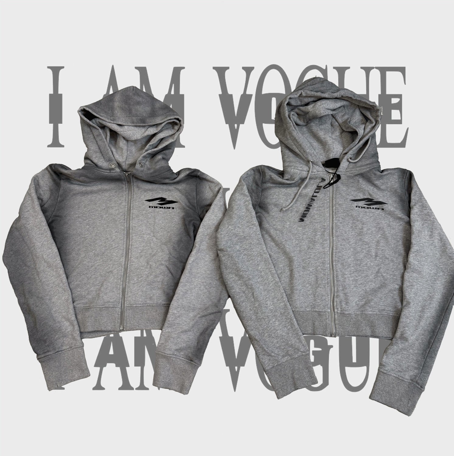 Mowalola Men's Fall And Winter Gray Dirty White Do Old Doublelayer Hooded Zipper Short Sweater High Street Casual Trend Jacket Ngvp #2413